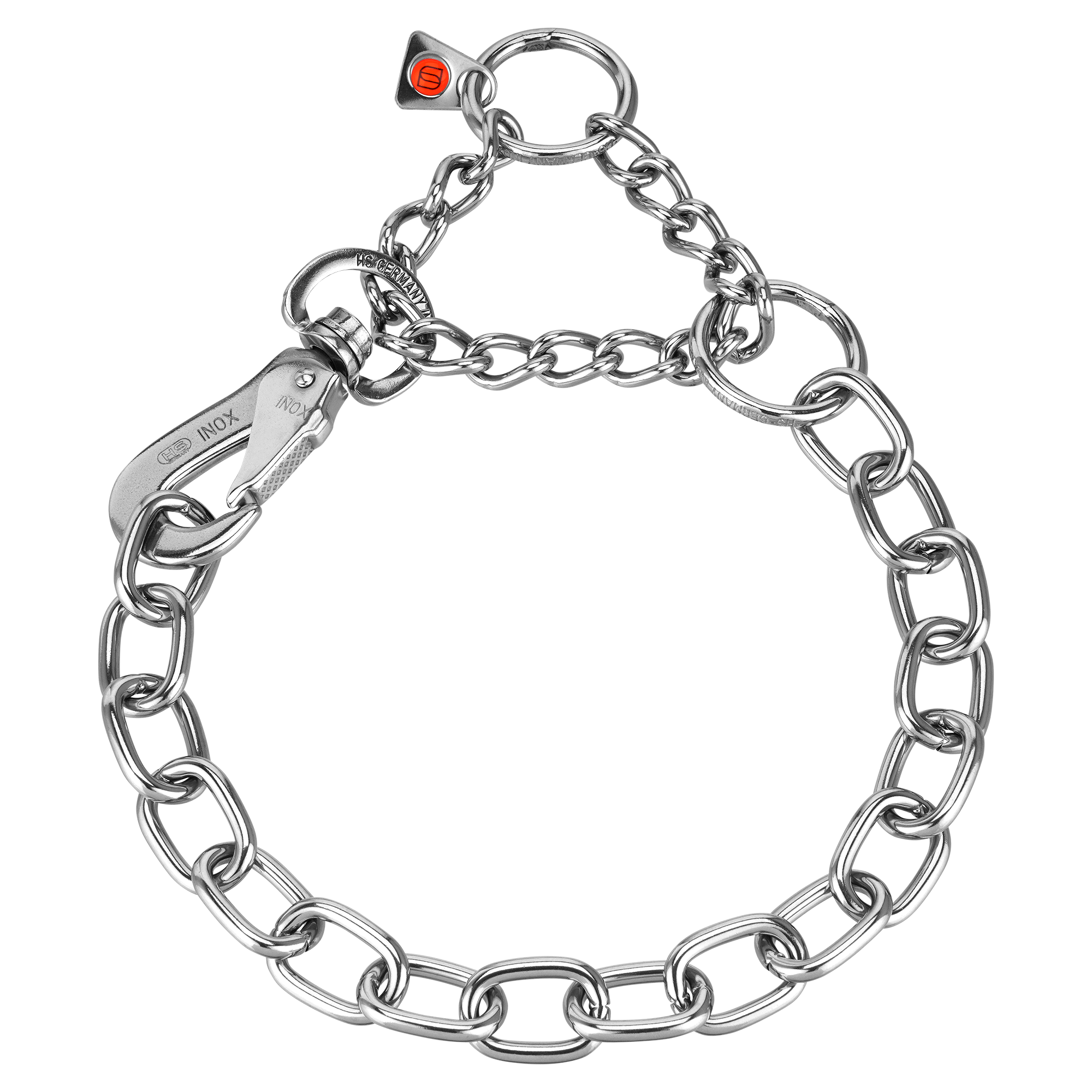 Adjustable Medium Link Chain Collar with SPRENGER Hook - Stainless Steel, 4mm Wire Gauge