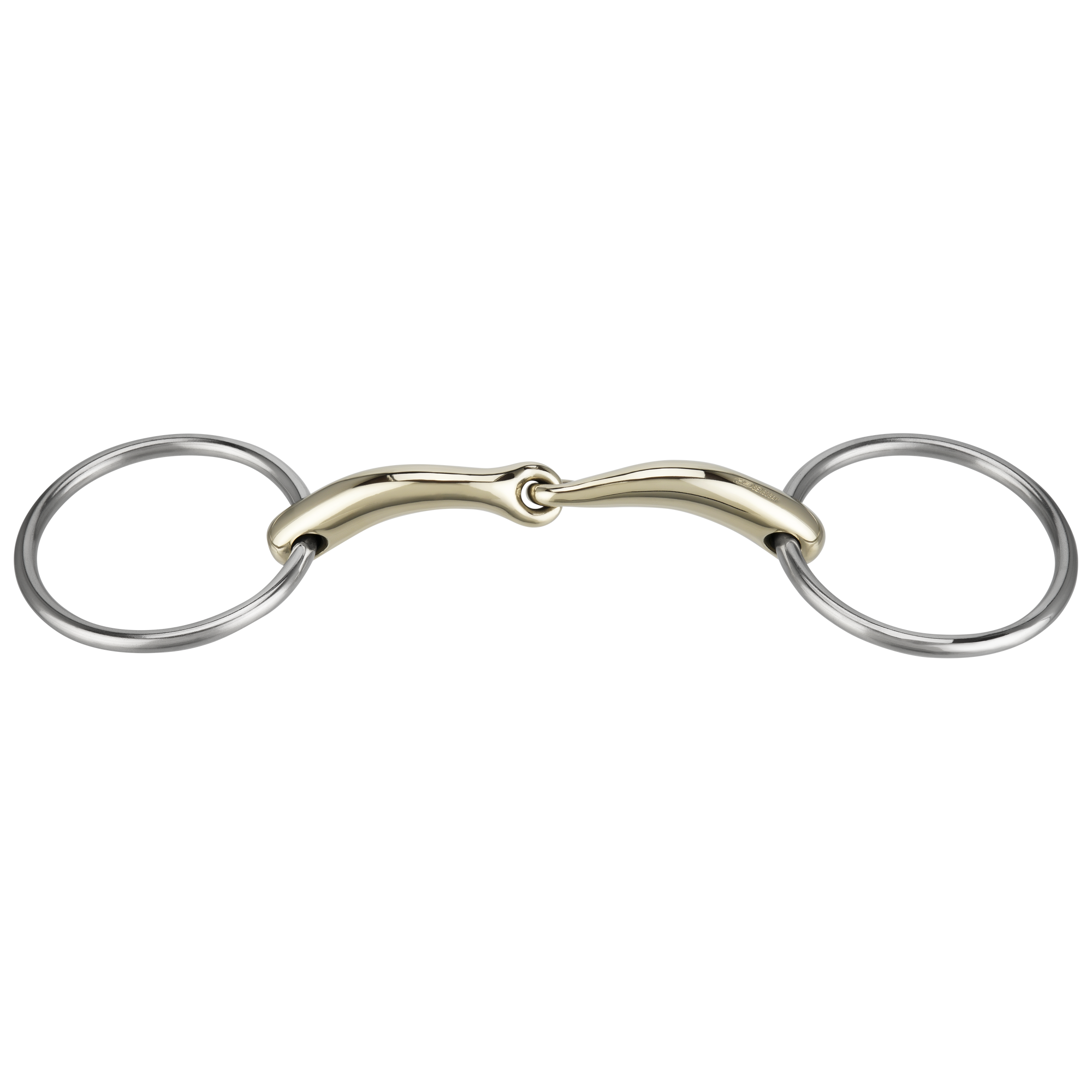 Mors de filet NATHE à anneaux libres, double articulation, 18 mm, avec maillon central en SENSOGAN Mors de filet NATHE à anneaux libres, double articulation, 18 mm, avec maillon central en SENSOGAN