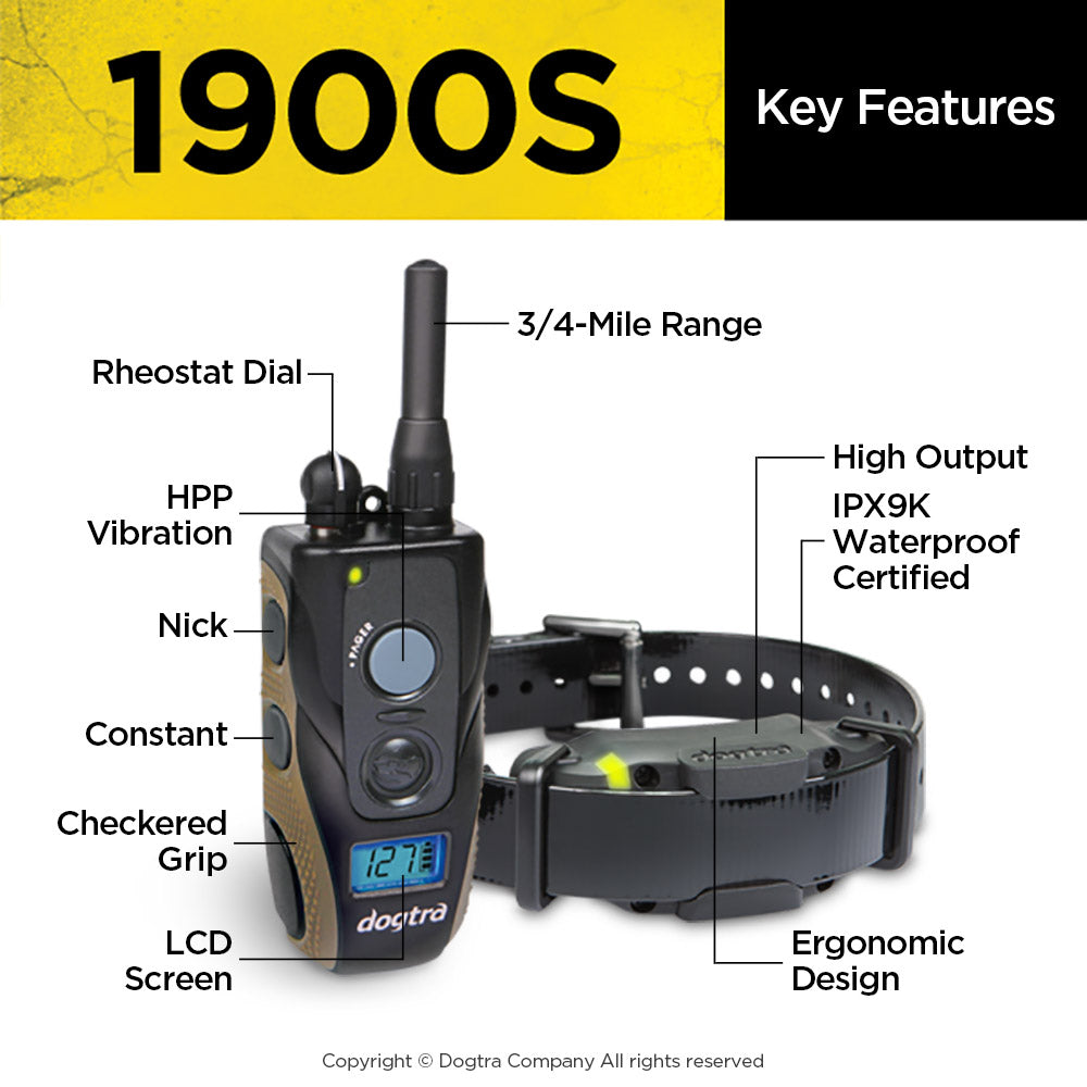 DOGTRA 1900S E Collar Remote Training System (High output with 3/4 mile range)