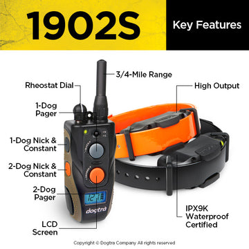 DOGTRA 1902S E Collar Remote Training System (High output with 3/4 mile range)