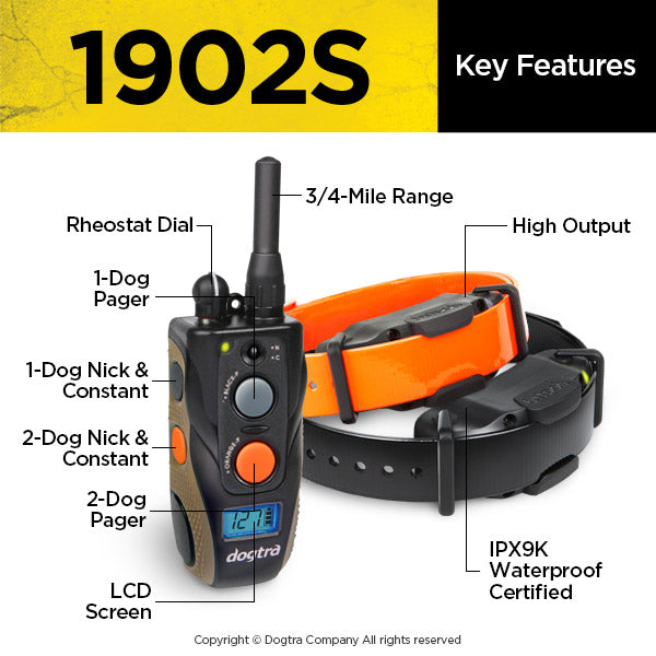 DOGTRA 1902S E Collar Remote Training System (High output with 3/4 mile range)