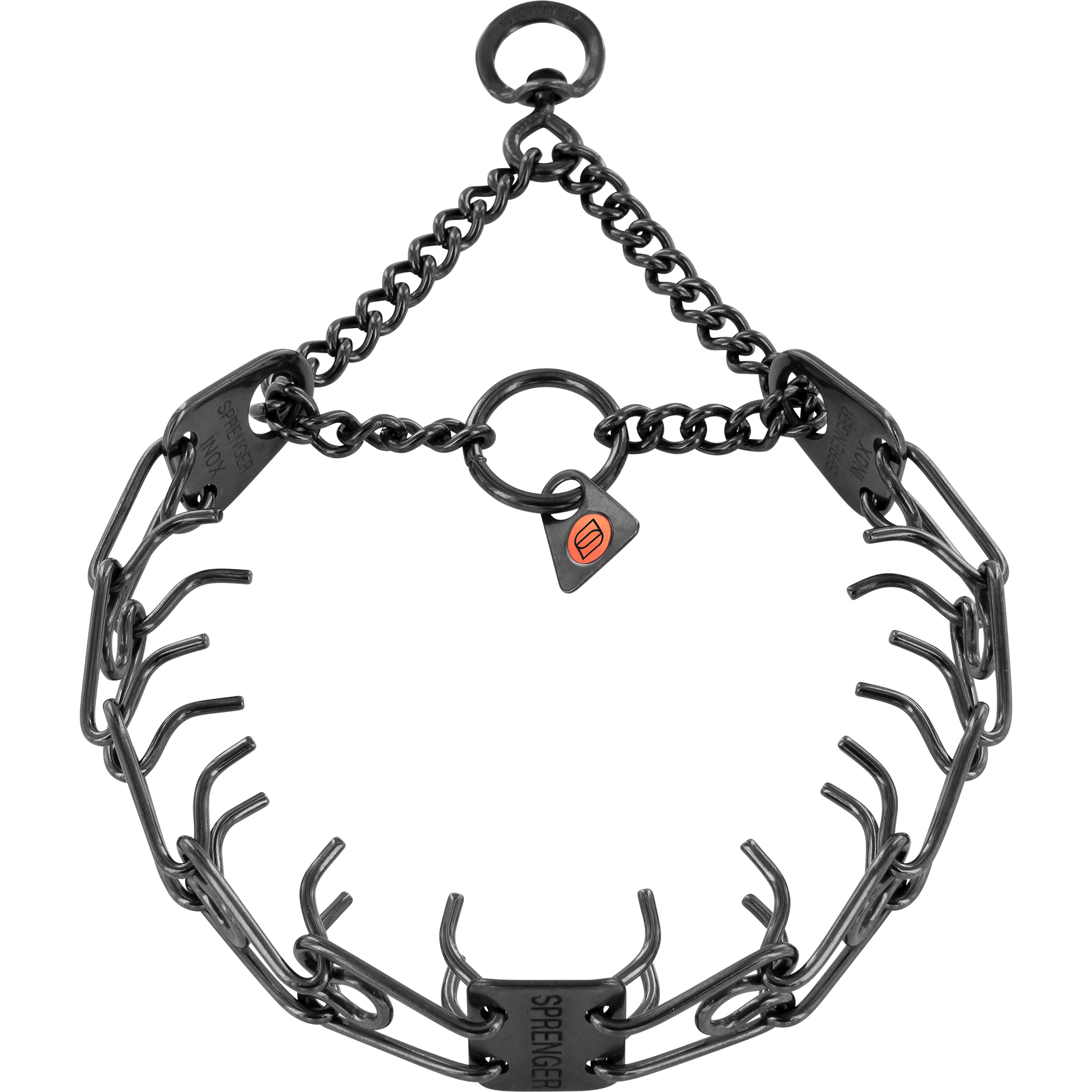 ULTRA-PLUS Training Collar with Center Plate, Assembly Chain, and Swivel Ring - Stainless Steel Black