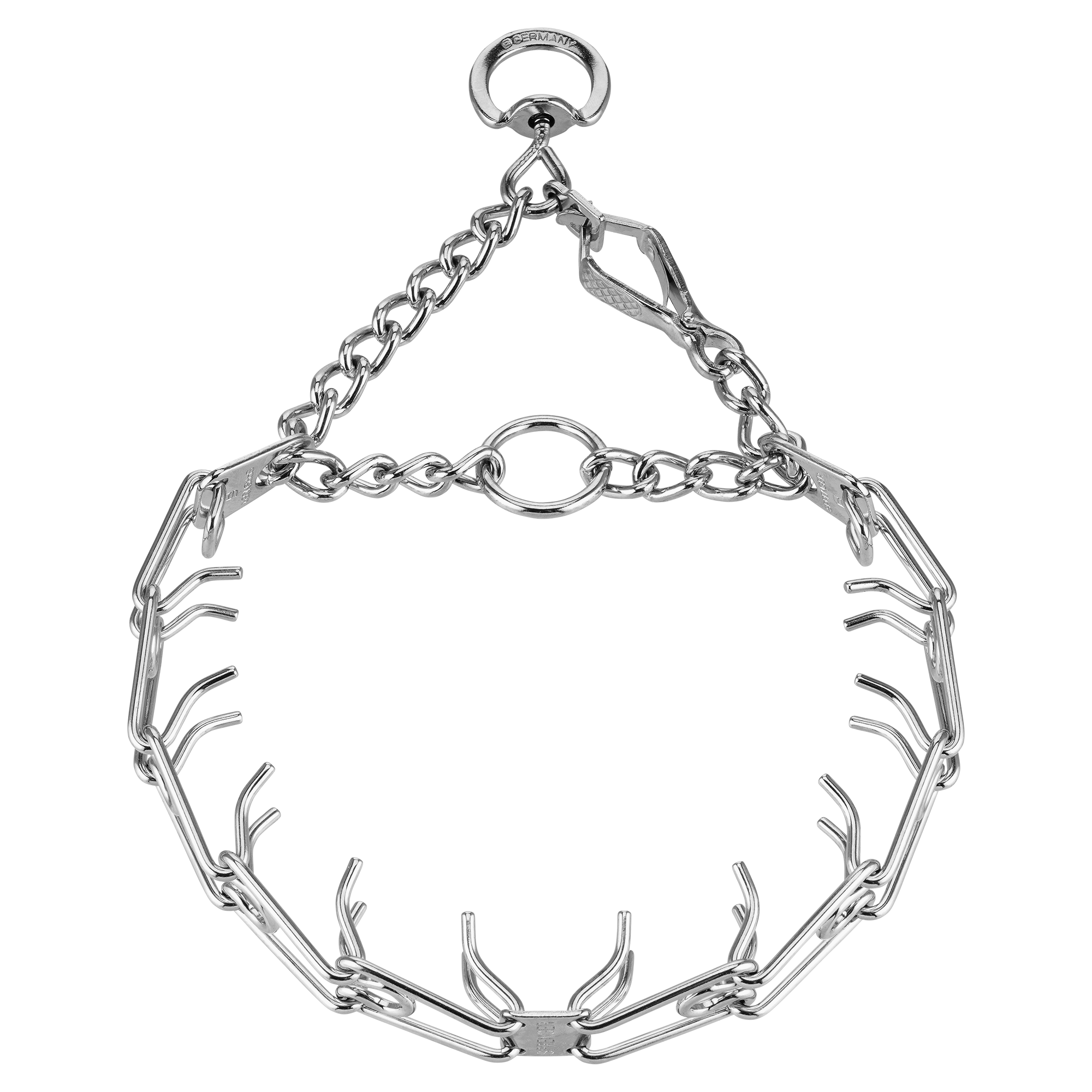 ULTRA-PLUS Training Collar with Center-Plate, Assembly Chain, and Scissor Snap Hook - Steel Chrome-Plated