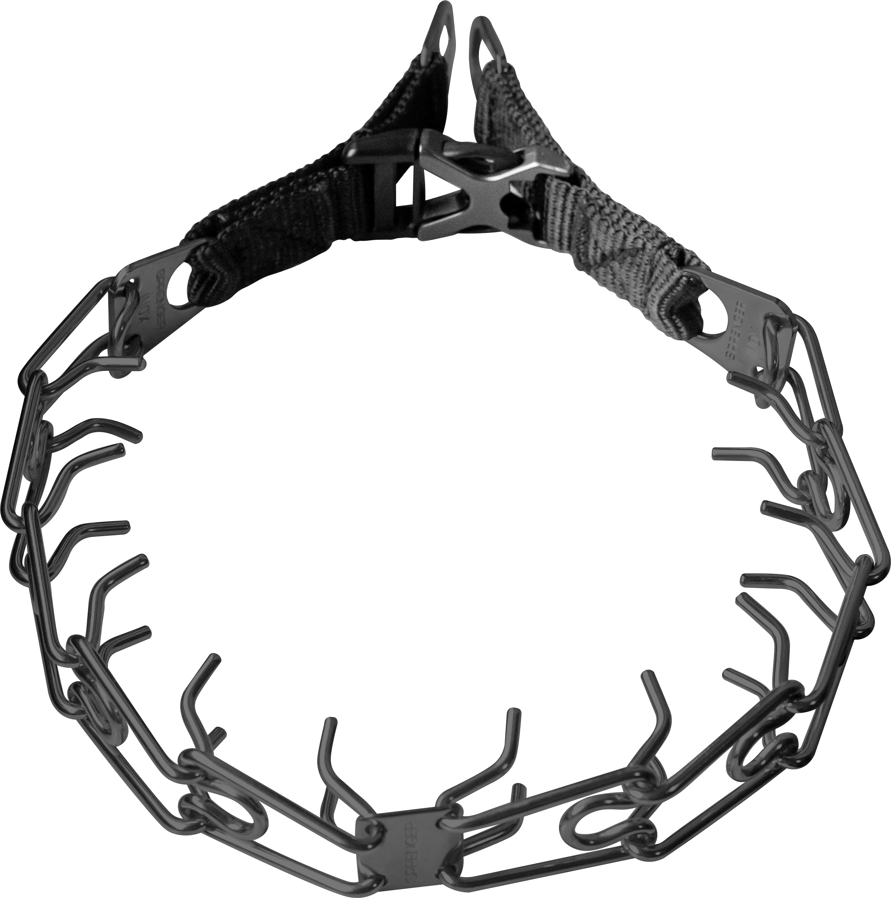 ULTRA-PLUS Training Prong Collar with Center-Plate & Spyder Buckle - Stainless Steel Black