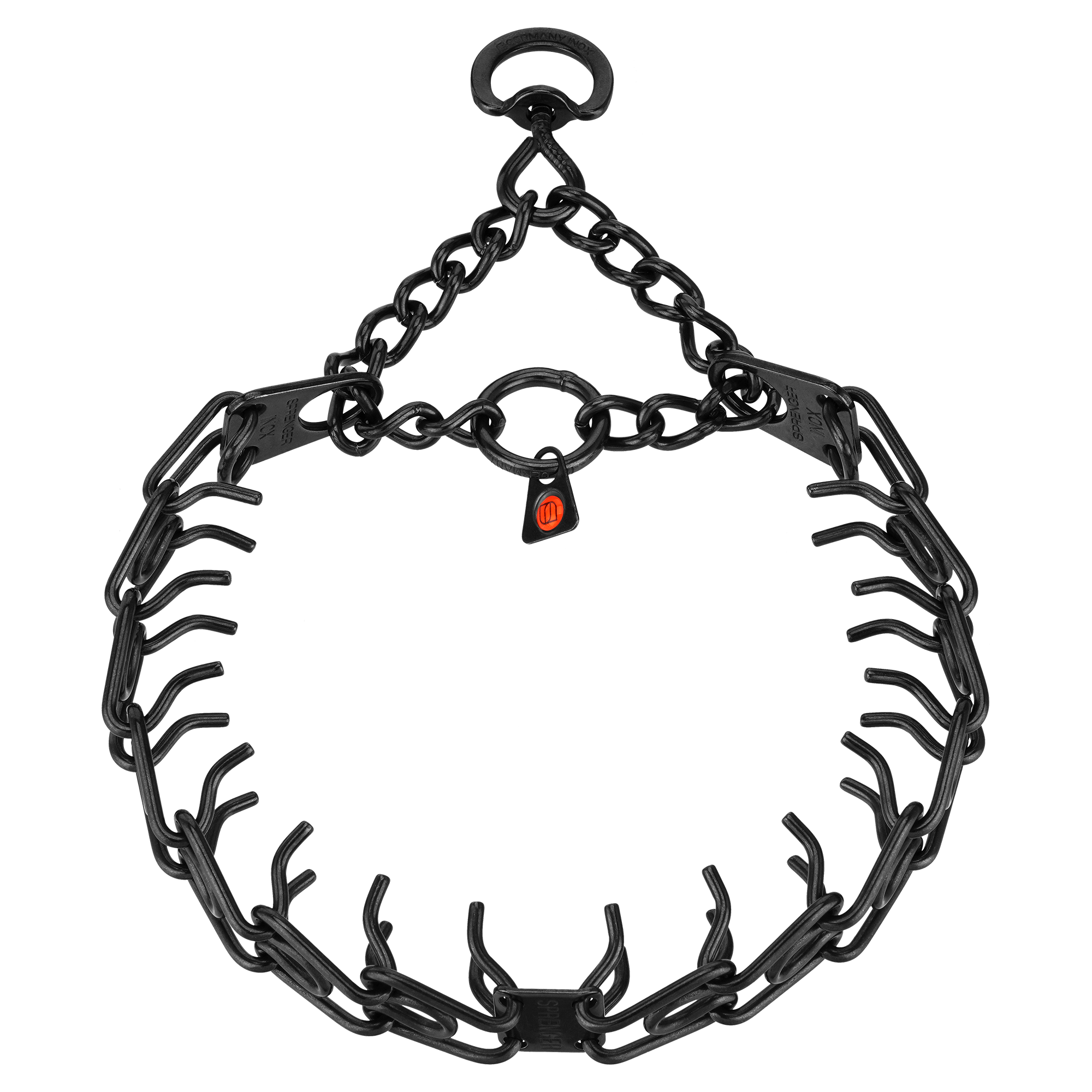 ULTRA-PLUS Training Prong Collar with Center-Plate, Assembly Chain, Swivel and ring - Stainless steel black, 3.0 mm (Short Version) 20"