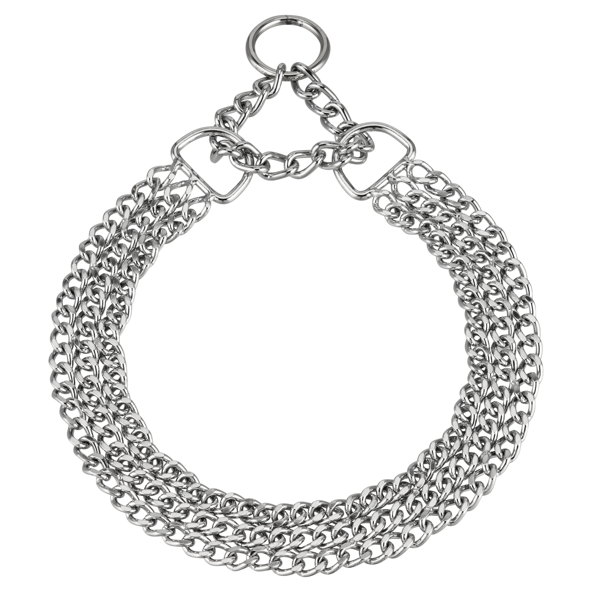 Triple Row Martingale Collar, Chain Type: flat polished links - Steel chrome-plated, 2mm
