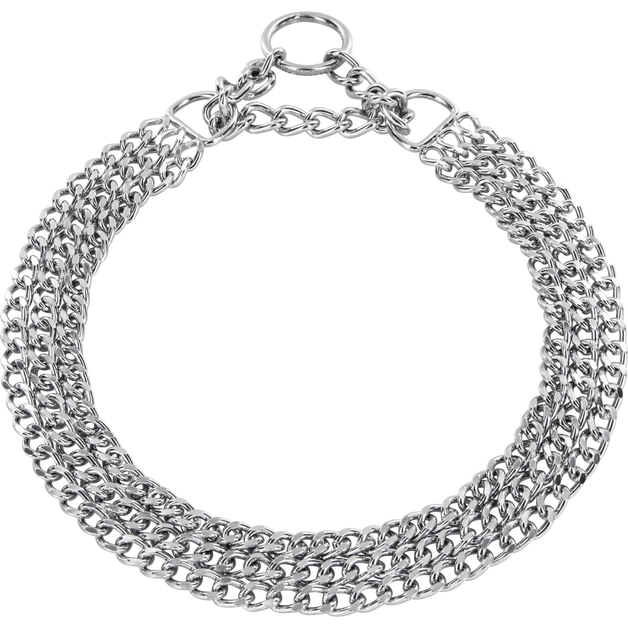 Triple Row Martingale Collar, Chain Type: flat polished links - Steel chrome-plated, 2.0 mm