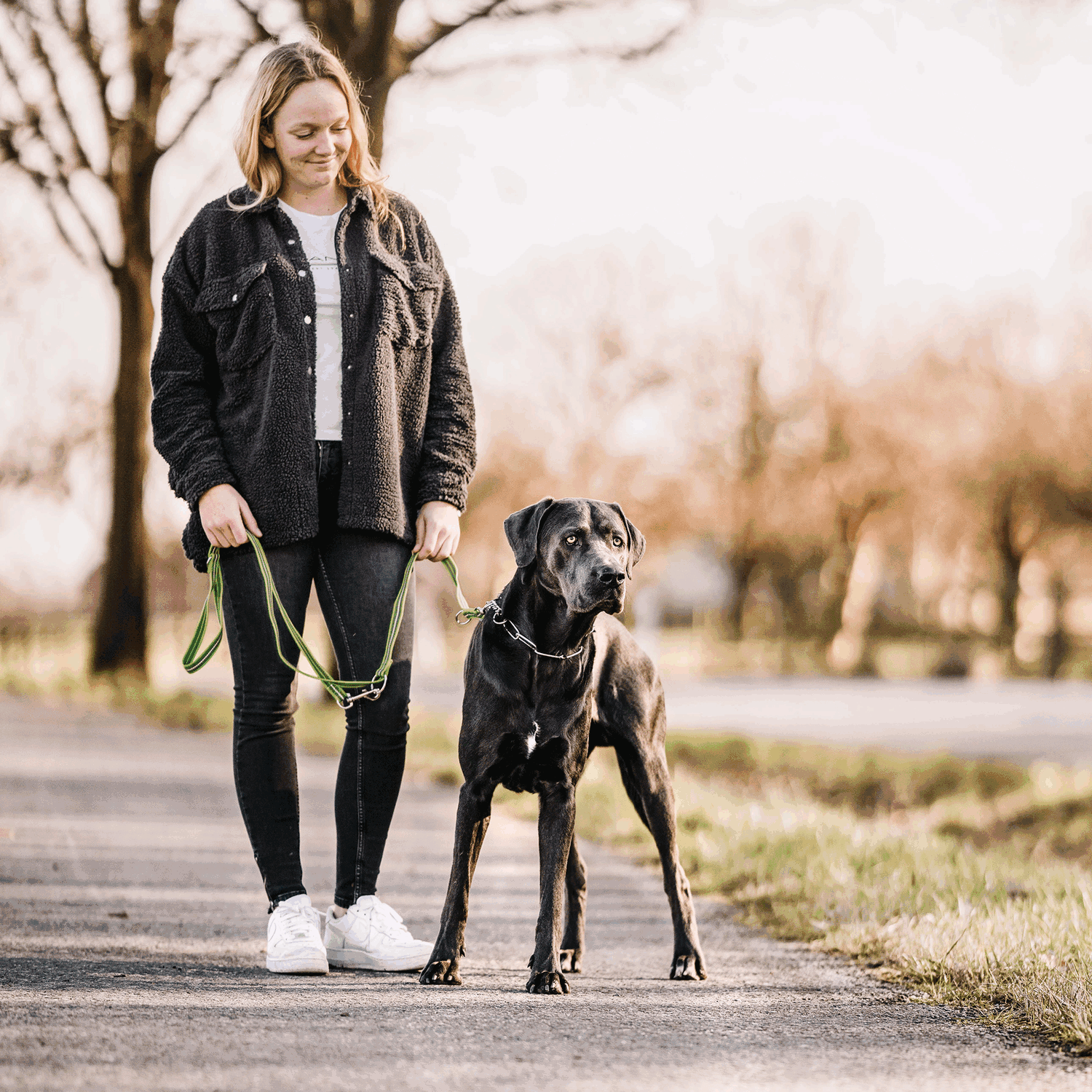 Rubberized Nylon Leash with 3-Fold Adjustability